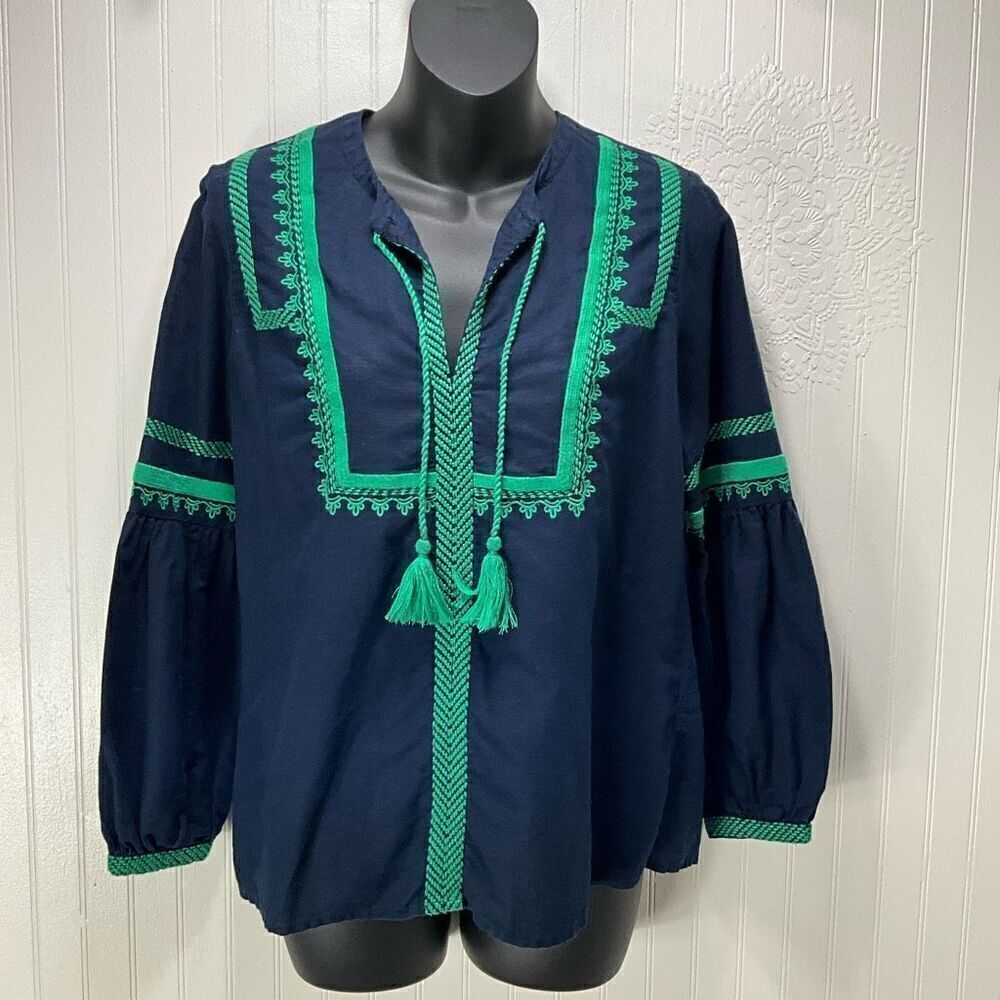 J. CREW Linen Blend Long Sleeve Boho Blouse
